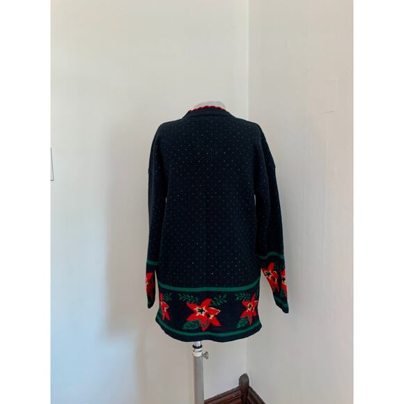 VTG Dana Scott VTG NEW Ugly Christmas Sweater Long Poinsettia Glitter 90s Tunic - Picture 3 of 11